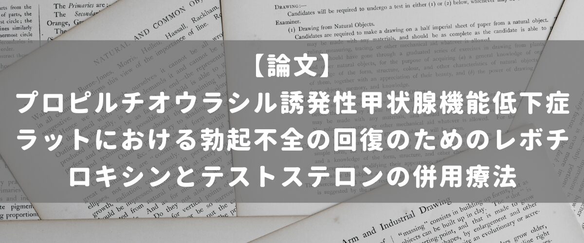 プロピルチオウラシル誘発性甲状腺機能低下症ラットにおける勃起不全の回復のためのレボチロキシンとテストステロンの併用療法 プロピルチオウラシル誘発性甲状腺機能低下症ラットにおける勃起不全の回復のためのレボチロキシンとテストステロンの併用療法